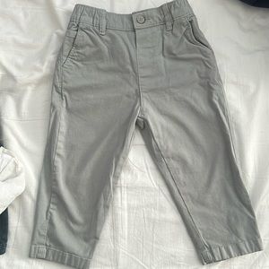 Cute white linen style shirt and grey pants!